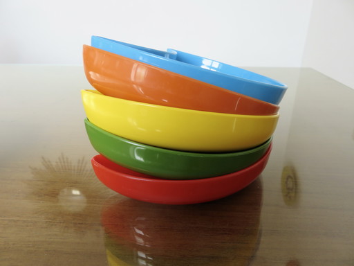 Serviteur à Apéritif, Space Age, Pop, 5 Ramequins Multicolores, Années 70-80