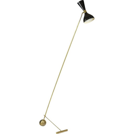 Vintage vloerlamp van geperforeerd plaatstaal en verguld messing, 1960
