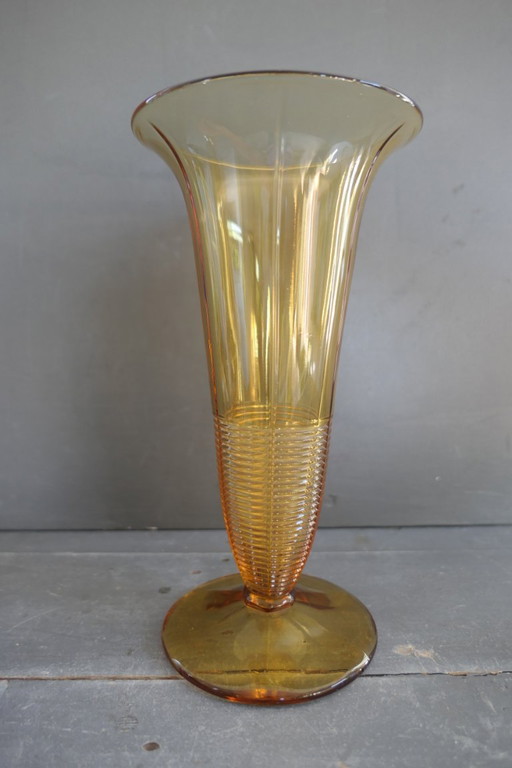 Art Deco amber glass trumpet vase