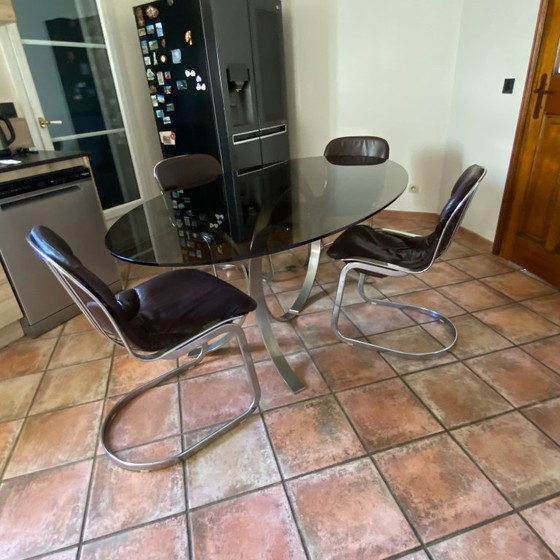 Tavolo ROCHE BOBOIS. 1970. Space age. 190x110, Tavoli da pranzo, Vetro, Argentato (foto 2 di 8)