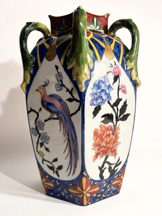 Czechoslovakian Ceramic Vase with Handles and Floral Motifs 1960s – Porcelain (photo 11 of 17)