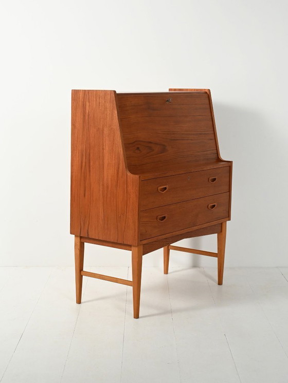 Image 1 of Secrétaire scandinavo in teak con specchio nascosto, anni '60
