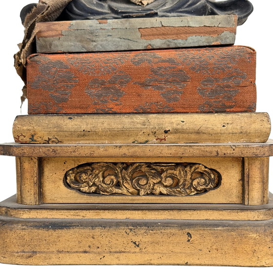Antieke Japanse Nichiren Daishonin – Meiji – circa 1870–1900 – Beeldhouwkunst, Wood, Textile (photo 4 of 11)
