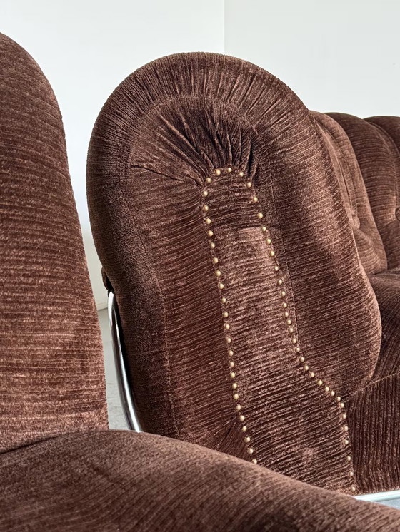 Image 1 of Mid-Century Cloud Sectional Sofa in Dark Brown Striped Fabric Upholstery and Chromed Steel, Italy 1970s