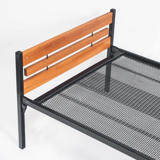 Mid-century vintage single bed or daybed. Produced by Dico Holland. Netherlands, 1970s., Metal, Wood, Black (photo 5 of 8)
