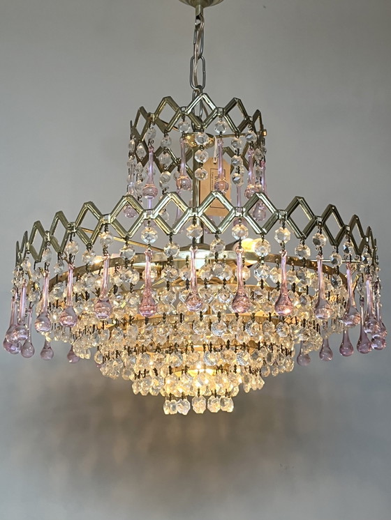 Image 1 of Lustre suspendu vintage des années 1960 en cristal en forme de larme