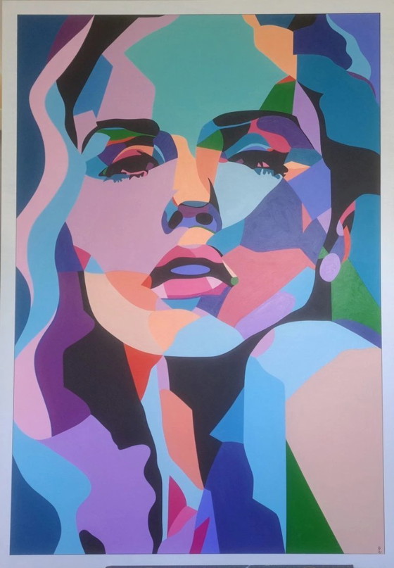 Image 1 of Pop-art portrait "Love You" - colorful abstract painting on MDF by Franklin van Dam (118x82cm)