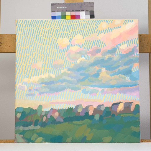 Tableau original « Tapis de nuages ​​», pièce unique peinte à la main, nature, paysage, peinture acrylique 50x50cm