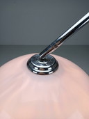 Vintage chrome arc lamp with white dome shade – 70s Space Age