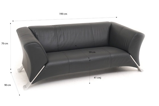 Image 1 of Rolf Benz 322 bank, tweeënhalve zitplaats, zwart leer