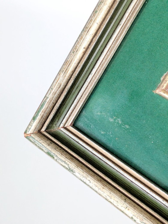 Image 1 of Vintage Robin Oil Painting, Blossoms, Green Velvet Mat, Signed