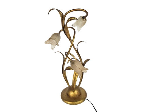 LS Italy - Vintage - gold-plated brass - Hollywood Regency style - tulips - table lamp - 1980s