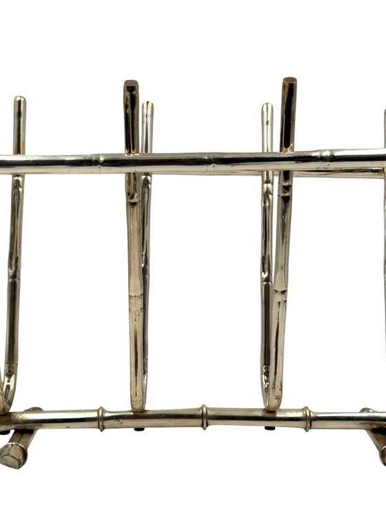 Image 1 of Hollywood regency bamboo shaped brass magazine rack, Italy 1970s