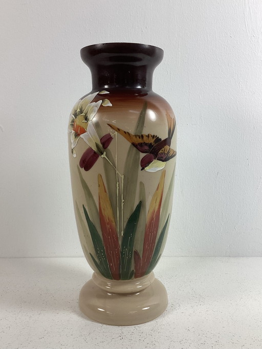 Vaso Art Nouveau in smalto opalino dipinto a mano