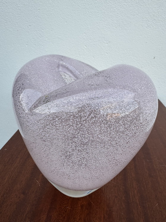 Image 1 of Heart-shaped vase in pink bubbled glass, 1960s
