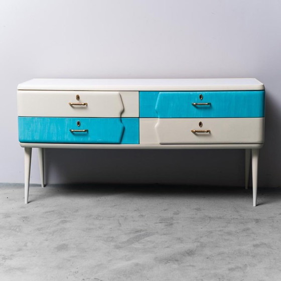 Image 1 of  CREDENZA MOBILE IN LEGNO BIANCO METALLO ANNI '60 VINTAGE MODERNO ANTICO