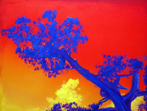 Original Oil Painting Modern Art Landscape Sky Witness The Time. Sunset – schilderijen tekeningen, Canvas