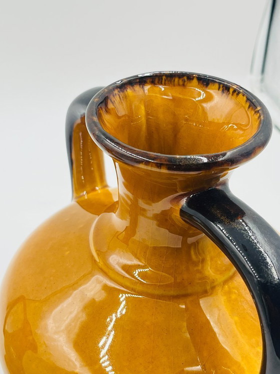 Image 1 of Pair of Vintage Coulobres Ochre Ceramic Vases