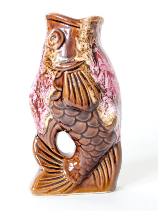 1960s Vallauris Fish Pitcher Vase | Amber Pink Fat Lava | France