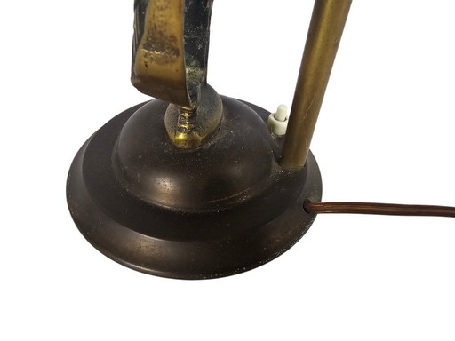 Lampe de table vintage - laiton - style Hollywood Regency - « Dame à la crinoline » années 1940