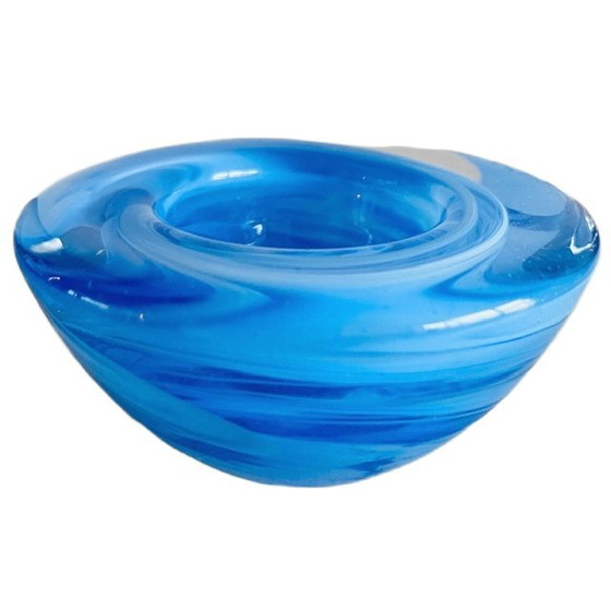 Image 1 of Vintage Kosta Boda tealight holder Atoll Aqua blue crystal Anna Ehrner 1990s