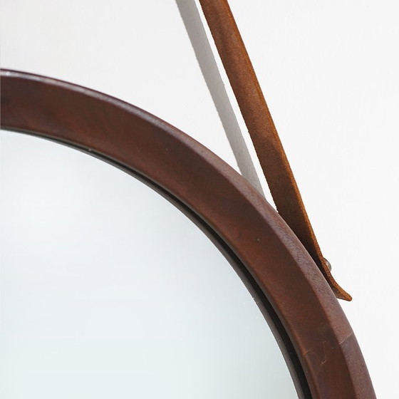 Ronde wandspiegel met leren band, jaren 60 – Glass, Leather (photo 8 of 13)