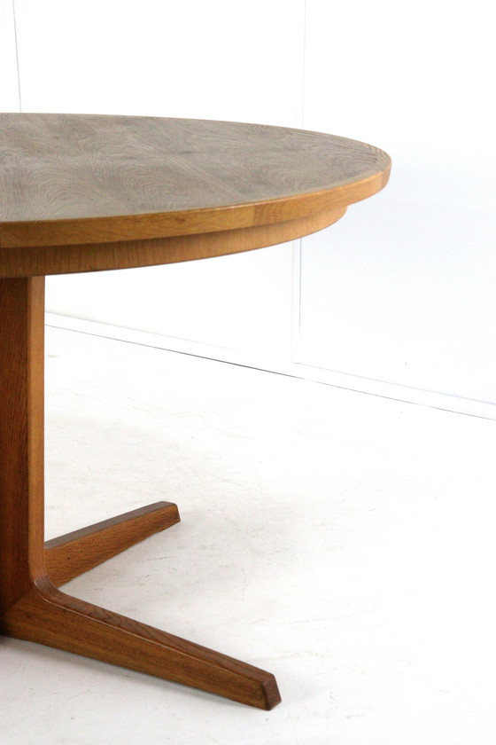 Image 1 of Bernhard Pedersen and Son round 2x extendable dining table Danish vintage