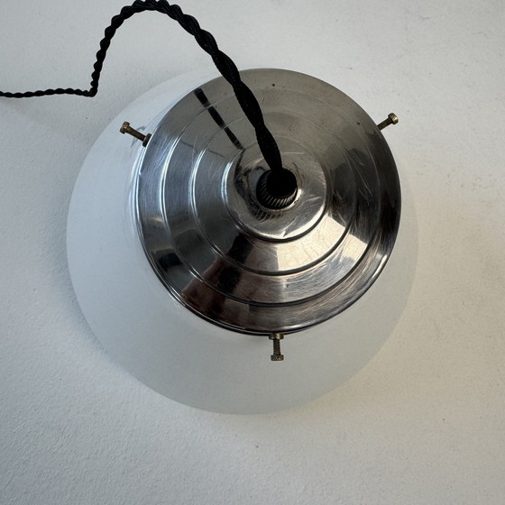 Image 1 of Antique Art-Deco Vintage Opaline Hanging Lamp