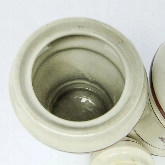 Art Deco Getreidebehälter, Tschechoslowakei, 1950er Jahre, 2er Set, Küchenzubehör, Keramik, Braun (Foto 9 von 15)