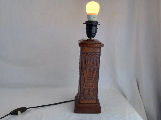 Image 1 of Vintage 1960s Leather Totem Lamp Angel L. Pazmino Aztec Inca maya Brutalist Design, Mid Century Modern Muebles De Estilo