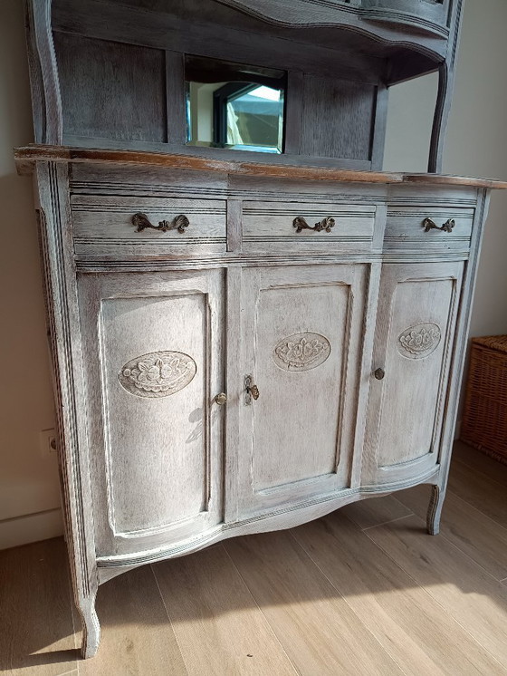 Image 1 of Antique sideboard with leaded glass and mirror