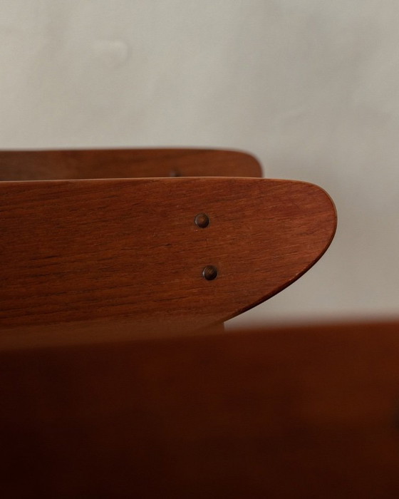 Image 1 of Vintage Danish Dining Chairs, Teak Backrest and Beech Frame, Newly Upholstered Black Skai Seats, 1960s