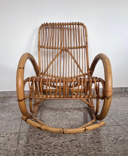 Sedia a dondolo vintage in bambù massiccio di Franco Albini per veranda o terrazzo, Italia, Mid Century, Boho (photo 2 of 15)