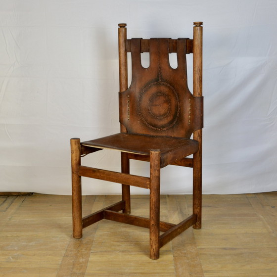 Image 1 of 8x Vintage Leather Dining Chairs 1970s