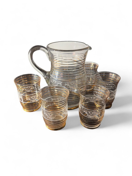 Set aus Krug und 5 goldgefütterten Gläsern aus den 1960er Jahren