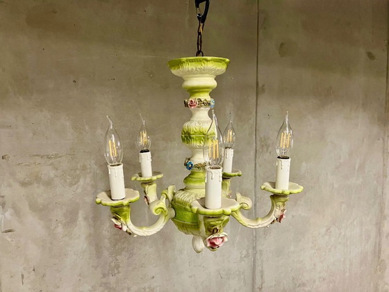 Image 1 of 🇮🇹 Lámpara de araña de porcelana estilo Capodimonte