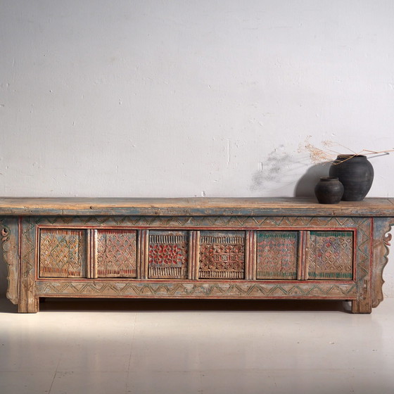 Antique carved and polychrome low sideboard in fir wood – China, circa 1930 – Iron (photo 4 of 40)