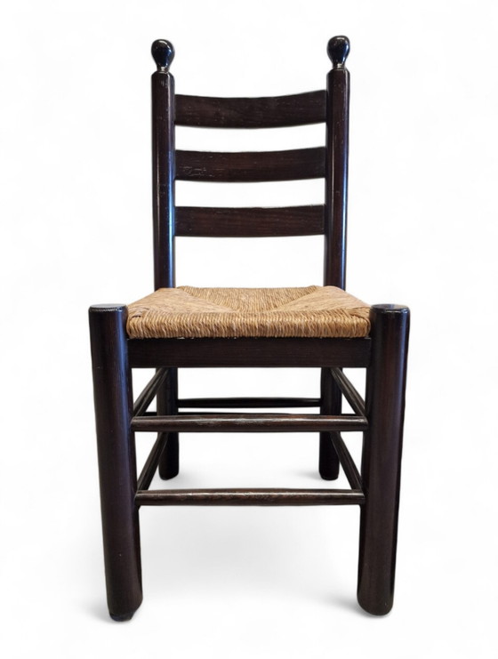 Image 1 of Stile di Charles Dudouyt – Sedie da pranzo rustiche con schienale a pioli (metà secolo, Francia)
