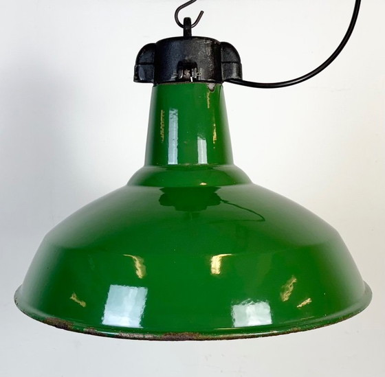 Image 1 of Industrial Green Enamel Factory Pendant Lamp, 1960s