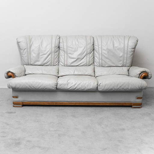 DIVANO 3 POSTI VINTAGE EN PELLE GRIGIO E LEGNO ANNI '50 MODERNARIATO