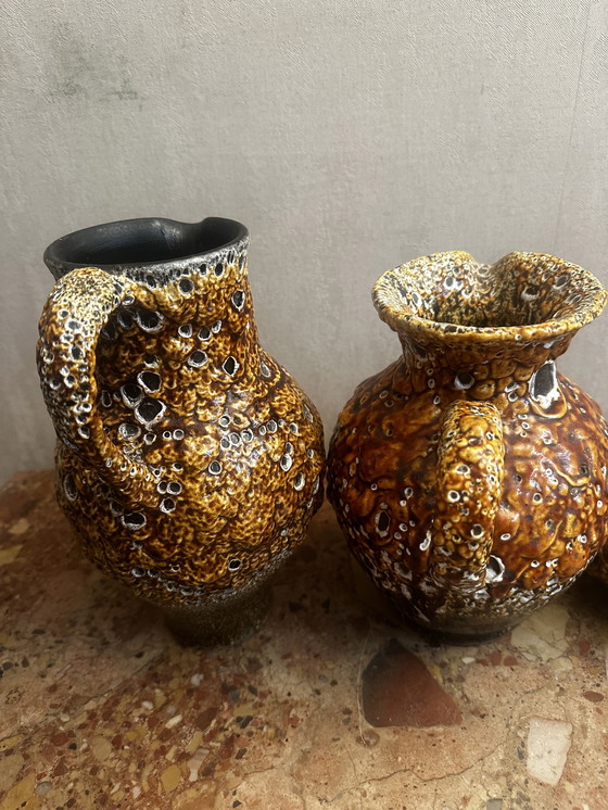 Image 1 of 4 60s Decorative Pitchers / Jugs - Honey Glazed Ceramic