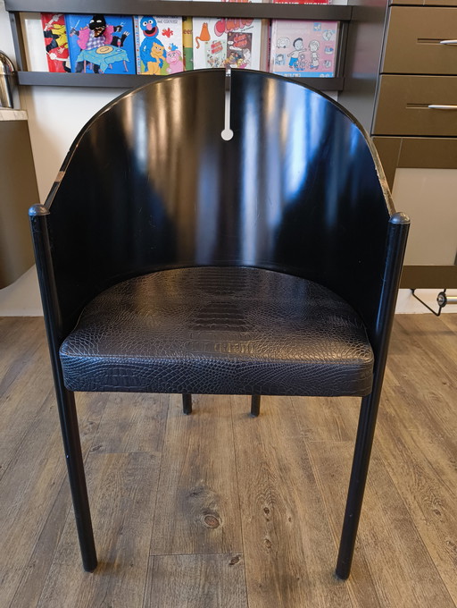 7x sedia in legno con schienale rotondo, effetto pelle