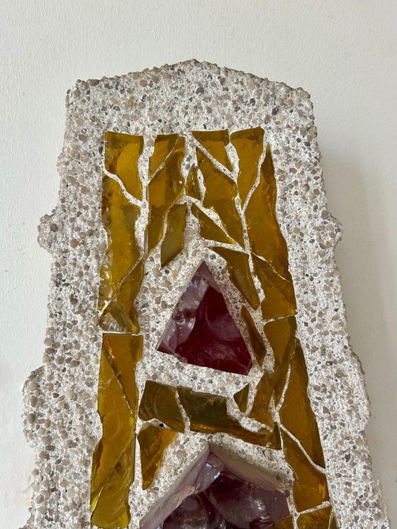 Image 1 of Applique da parete vintage XL "in vetro colorato" in cemento e vetro, Svezia 1950