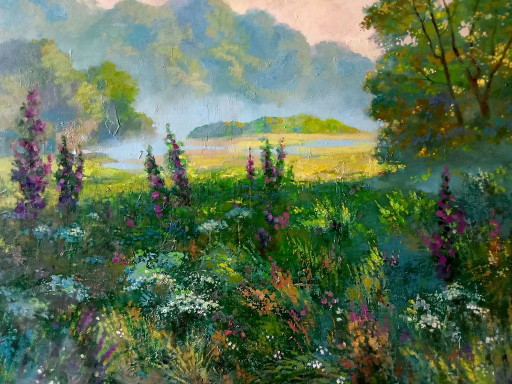 Original Oil Painting Expressionism Landscape Summer Meadow – schilderijen tekeningen, Canvas
