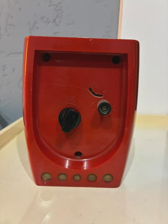 Rhythm Wecker, rotes Space Age Gehäuse, schwarzes Zifferblatt, Japan, 1970er, Dekorative Objekte, Kunststoff (Foto 3 von 6)