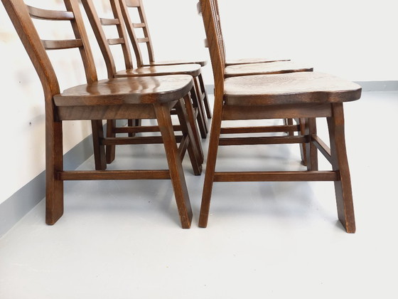 Image 1 of Set of 6 vintage brutalist oak chairs from the 1950s