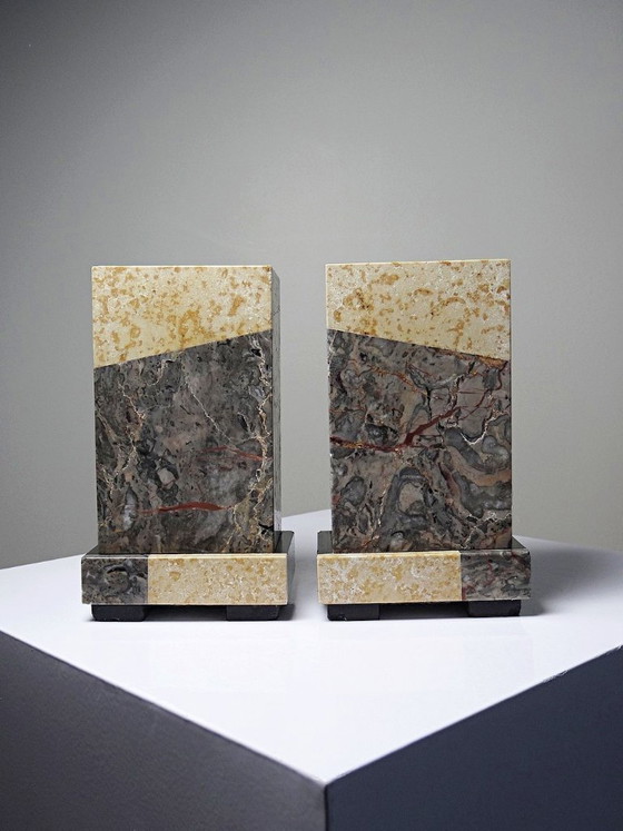 Image 1 of Pair of antique Art Deco marble bookends, fireplace decoration, 1920-1930