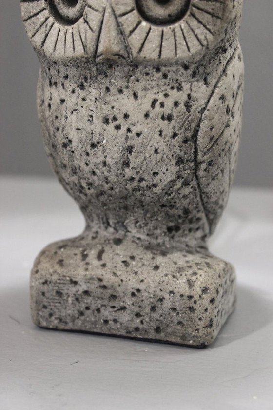 Image 1 of Lampe chouette hibou vintage 1970s plâtre peint abat jour herbier