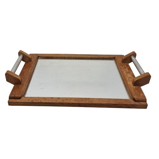 Frans Art Deco eiken dienblad met spiegel, jaren 30