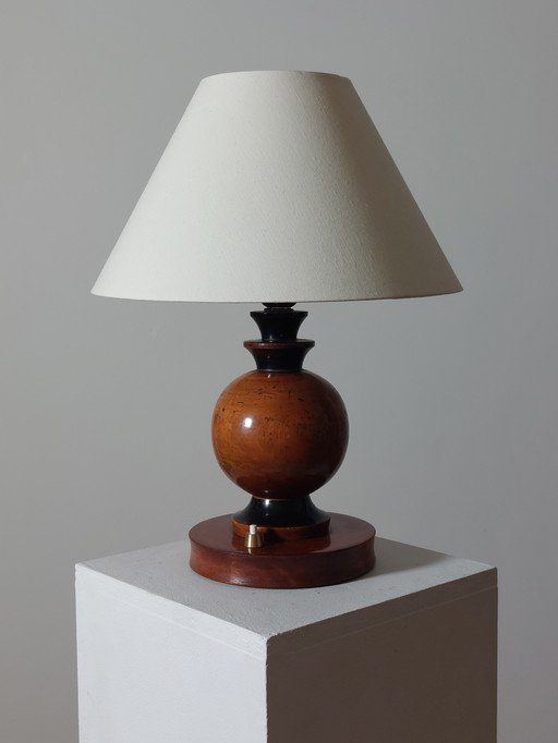 Lámpara de mesa Art Déco de madera torneada, lámpara de mesa, decoración esférica.